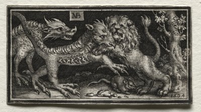 León luchando contra dos bestias de attributed to Tobias Stimmer