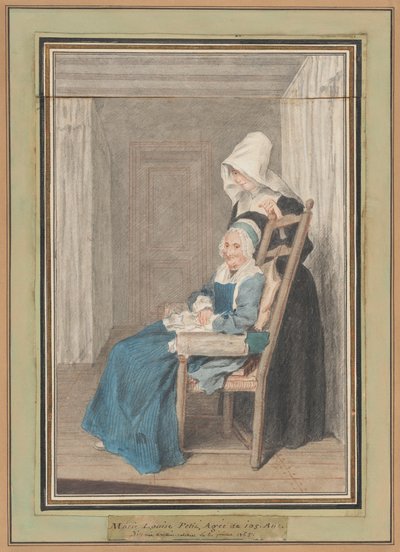 Marie Louise Petit a la edad de 105 años, con su joven enfermera de called Carmontelle Louis de Carrogis