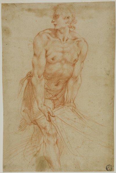 Hombre tirando de la sábana: Estudio para el Entierro [Sacristía de la Certosa di San Martino, Nápoles, 1596]. de called Cavaliere d