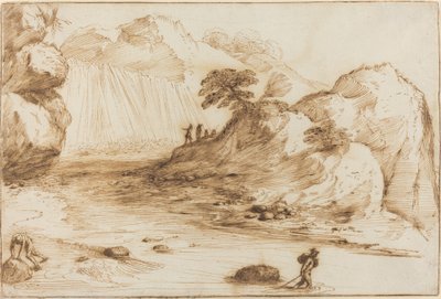 Paisaje con cascada de called Guercino Giovanni Francesco Barbieri