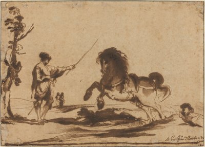 Paisaje con el amansamiento de un caballo de called Guercino Giovanni Francesco Barbieri