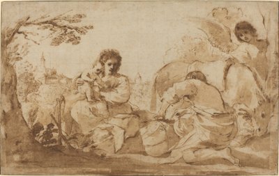 El descanso en la huida a Egipto de called Guercino Giovanni Francesco Barbieri