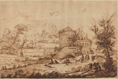 Paisaje con Fortaleza y Río de called Guercino after Giovanni Francesco Barbieri