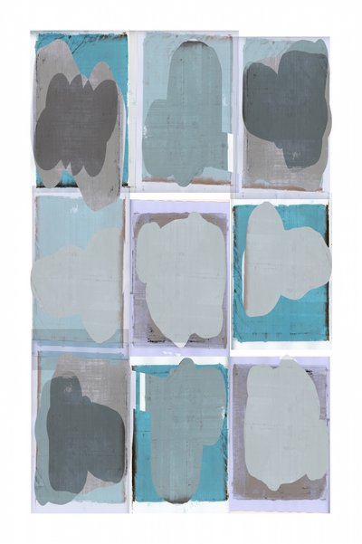 Formas abstractas en tonos grises y azules de cartissi