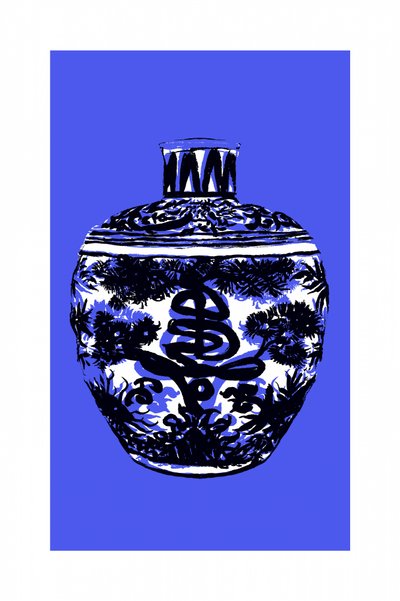 Jarrón chino de porcelana azul de cartissi