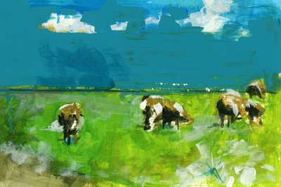 Paisaje con vacas pastando de cartissi
