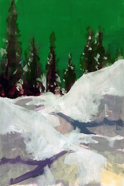 Camino nevado, cielo verde de cartissi