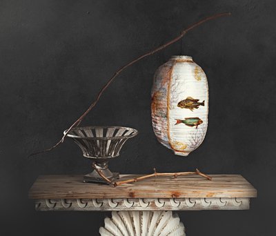 Naturaleza muerta con farol asiático de chenyi wang