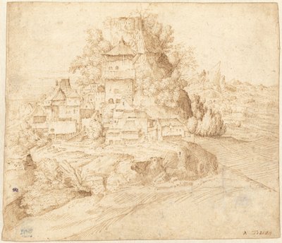 Un Pueblo Anidado al Pie de una Colina (recto) de circle of Giorgione