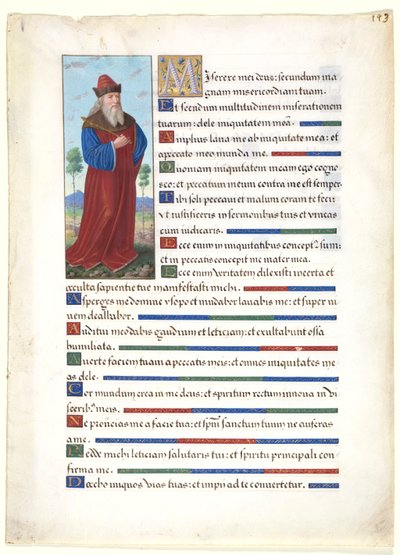 Leaf from a Book of Hours: King David de circle of Jean Bourdichon