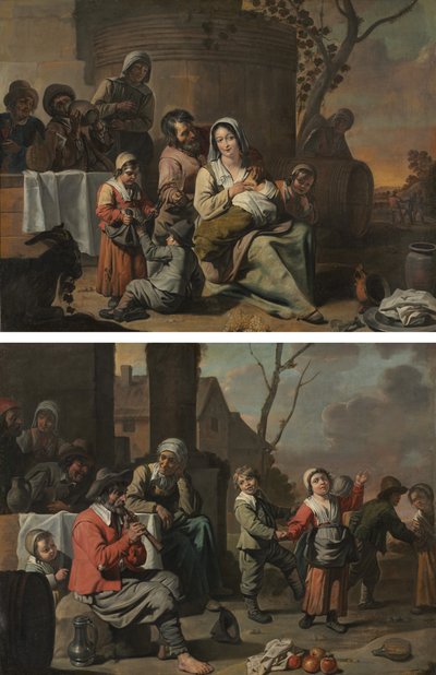 Escena de Vendimia y Niños Campesinos Bailando (pareja de pinturas) de circle of Le Nain