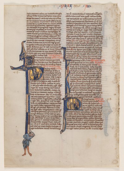 Hoja de una Biblia latina: P inicial: San Pablo con una espada y un libro de circle or workshop of William de Brailes