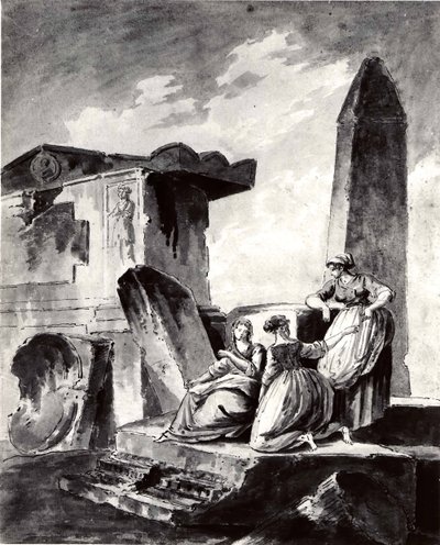 Tres chicas jóvenes junto a ruinas, ca. 1790 de copy after Hubert Robert.