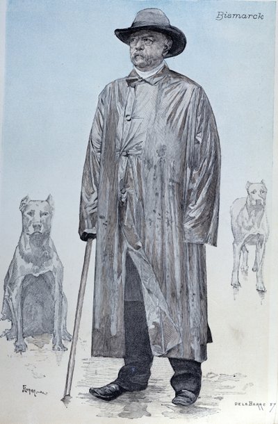 Canciller Bismarck y sus perros, ilustración de portada de La Revue Illustrée grabada por Florian, octubre de 1887 de de La Barre