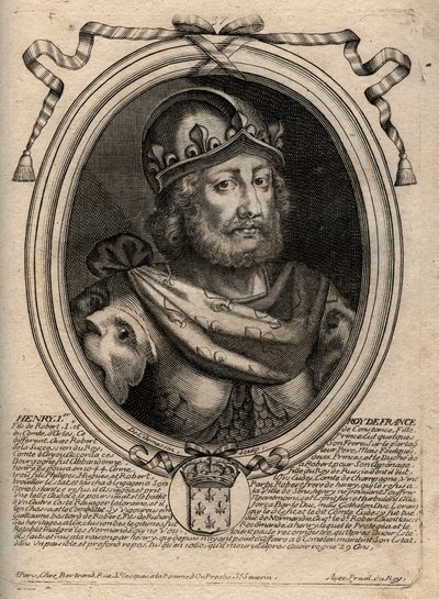 Dinastía de los Capetos: Retrato de Enrique I (1009-1060), Rey de los Francos de 1031 a 1060 - Enrique I (1009-1060) Rey de Francia - grabado de 