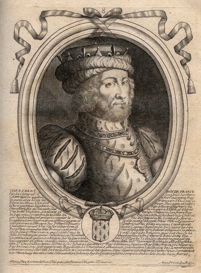 Retrato de Cariberto, rey de los Francos (561-567) - grabado de 