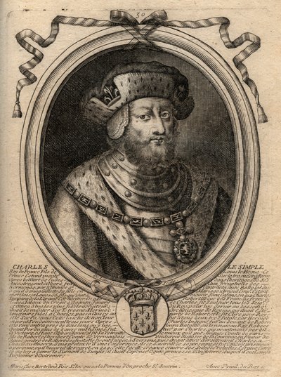 Retrato de Carlos III llamado el Simple (879-929) rey de los Francos - CARLOS III (879-929) - Carlos el Simple - Rey de Francia, 893-923 - grabado de 