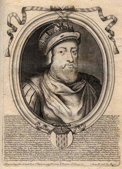 Retrato de Childeberto I, Rey de los Francos - Rey Childeberto I (497-558) - grabado de 