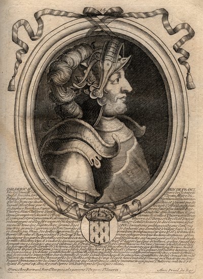 Retrato de Childerico II, Rey de los Francos de 670 a 673 - grabado de 