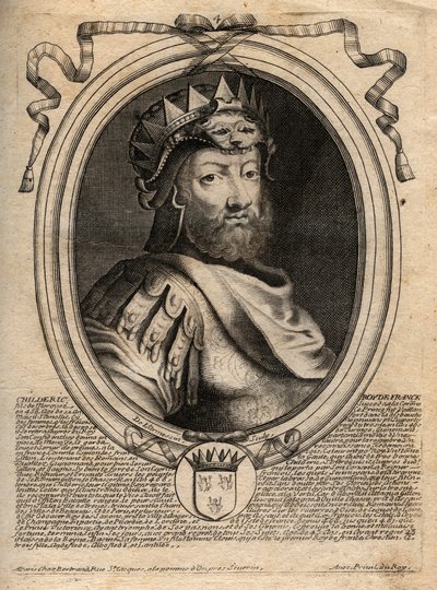 Retrato de Childerico I, rey de los Francos Salians (436-481) - CHILDERIC I Rey de los Francos Salians - grabado de 