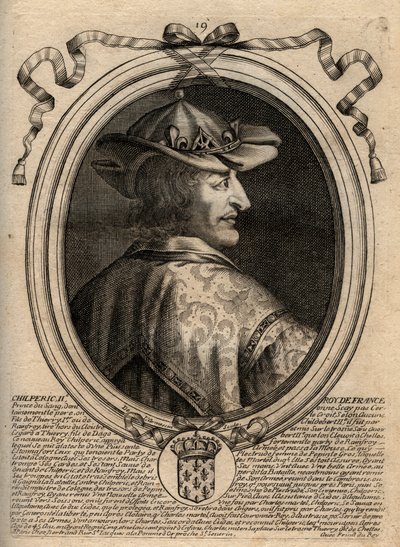 Retrato de Chilperico II (c. 670 - 721), rey de Neustria - Chilperico II rey de los francos - grabado de 