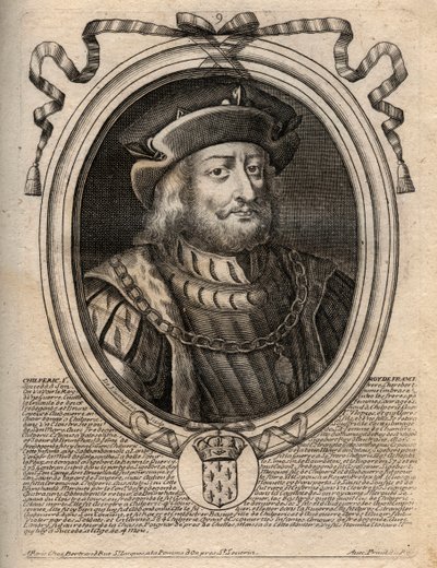 Retrato de Chilperico I (539 - 584), Rey de Neustria - grabado de 