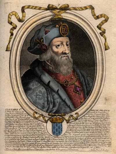 Retrato de Clotario I (497-561), Rey de Neustria y Rey de los Francos - Clotario I, Rey de los Francos - grabado de 
