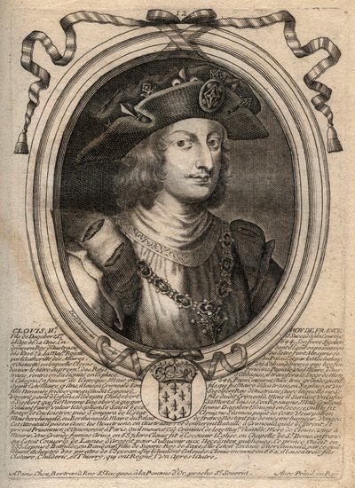 Retrato de Clodoveo II, Rey de los Francos (c.633-657) - grabado de 