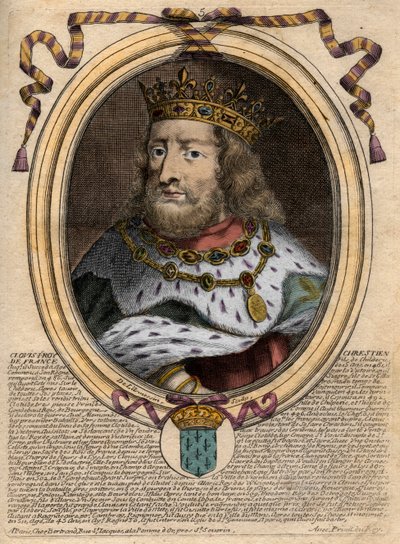 Retrato de Clodoveo I (ca. 466-511), Rey de los Francos - Retrato de Clodoveo I (c466-511), Rey de los Francos - grabado de 