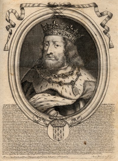 Retrato de Clodoveo I (v. 466 - 511), Rey de los Francos - Retrato de Clodoveo I (466-511), Rey de los Francos - grabado de 