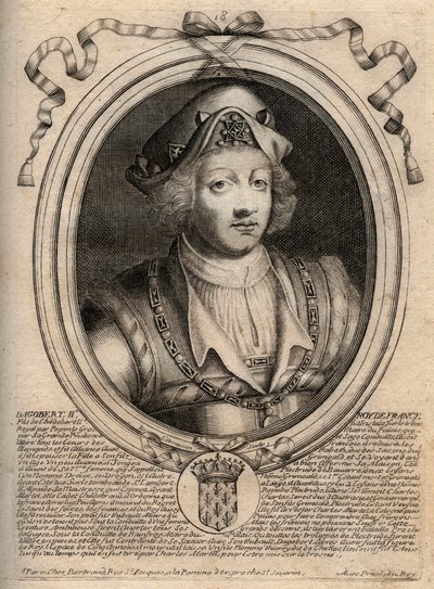 Retrato de Dagoberto II, rey de los francos de 711 a 716 - Dagoberto II (676-679), rey de Austrasia - grabado de 