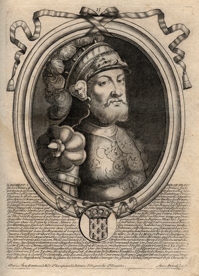 Retrato de Dagoberto, Rey de los Francos de 628 a 638 - Dagoberto (605-39) Rey de los Francos - grabado de 