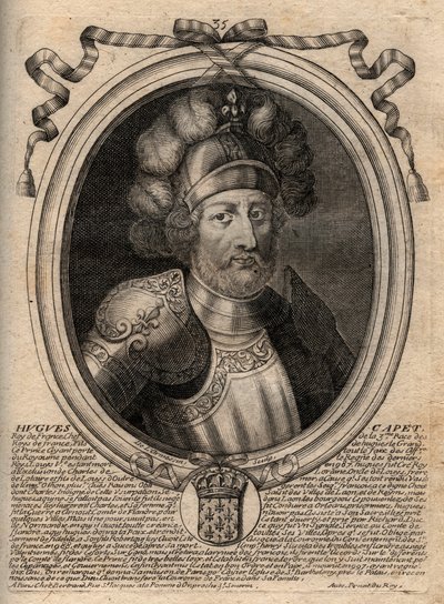 Retrato de Hugo I Capeto (c. 941 - 996), Duque de Francia y luego Rey de Francia - grabado de 