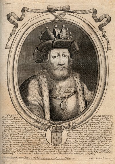 Retrato de Luis II el Tartamudo o el Holgazán (846 - 879), Rey de los Francos - Luis II El Tartamudo 848 a 879 - grabado de 