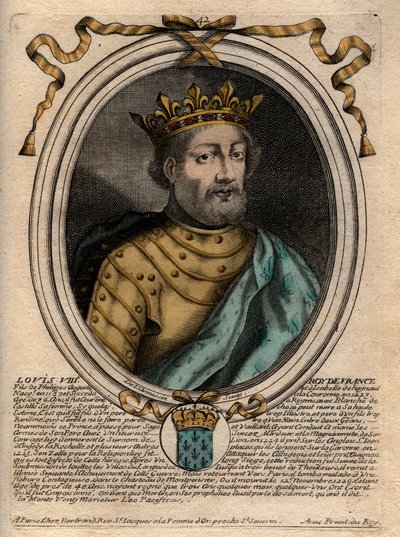 Retrato de Luis VIII (1187-1226), Rey de Francia - Luis VIII (1187-1226) Rey de Francia - Grabado de Les Augustes Representations de tous les Rois de France depuis Pharamond à Louis XIV, París de de Larmessin