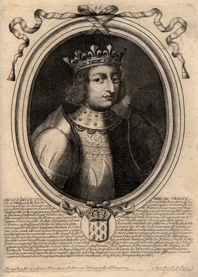 Retrato de Luis X el Obstinado (1289-1316), Rey de Francia y Navarra - Grabado de 