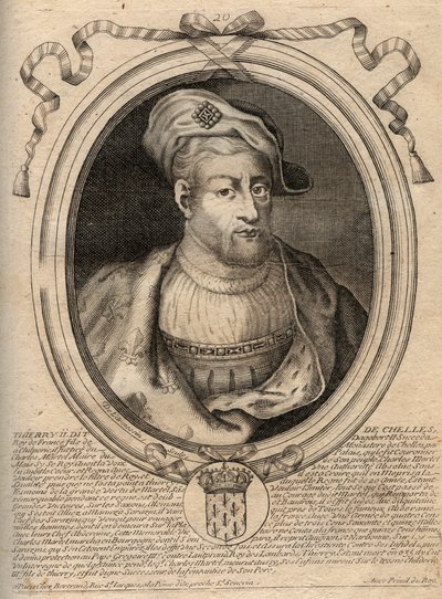 Retrato de Thierry IV (713-737) rey de los francos de 721 a 737 - Thierry IV (Teodorico) rey de los francos - grabado de 
