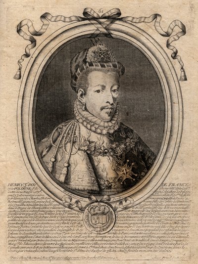 Retrato del Rey de Francia Enrique III (1551-1589) - grabado de 