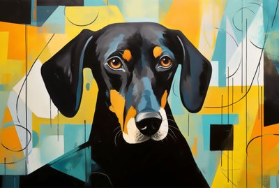  Un perro tumbado en el suelo, abstracto colorido, Wall Art | Impresiones en lienzo de F. Abderrahim
