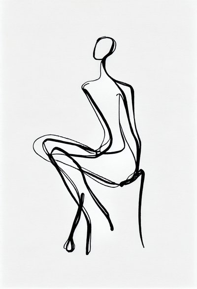 Una mujer sentada una línea de dibujo silueta, pared Arte impresión bajo demanda de F. Abderrahim