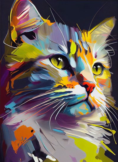 Abstracto lindo gato, pintura al óleo pinceladas, impresiones de arte de la pared de F. Abderrahim