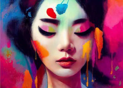 Pintura abstracta al pastel Hermoso retrato de la mujer china, Wall Art | Impresiones en lienzo de F. Abderrahim