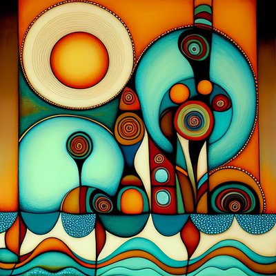 Playa abstracta, mar ondulado y viento, inspirado en hundertwasser, impresiones artísticas de F. Abderrahim