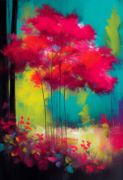 Dibujo abstracto de plantas con flores en rosa, Wall Art | Impresiones en lienzo de F. Abderrahim