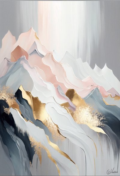 Pinturas abstractas de montañas doradas inspiradas en Olga Suvorova, impresiones artísticas de F. Abderrahim