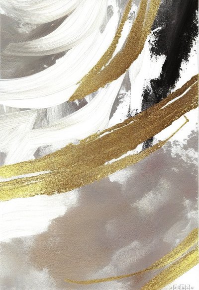 Pintura abstracta, Negro y gris con efecto dorado, Impresiones en lienzo de F. Abderrahim