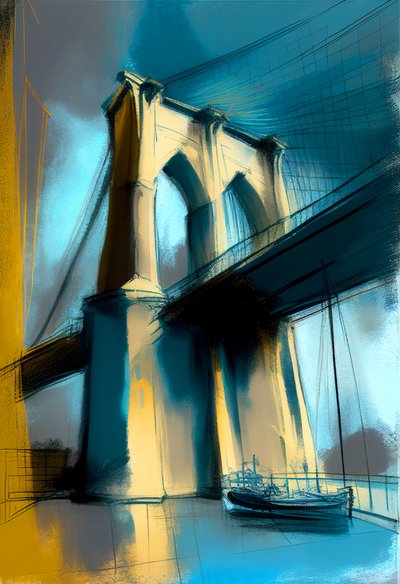 Dibujo abstracto Puente de Brooklyn pintura sobre lienzo, impresiones de arte de la pared de F. Abderrahim