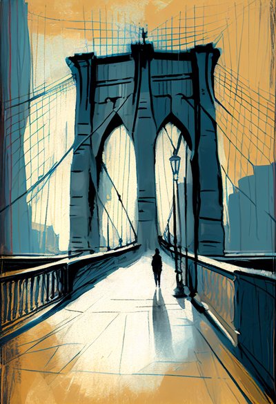 Dibujo abstracto Puente de Brooklyn pintura, pared Arte impresión bajo demanda de F. Abderrahim