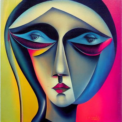 Graffiti abstracto surrealista, rostro de mujer, impresión mural bajo demanda de F. Abderrahim