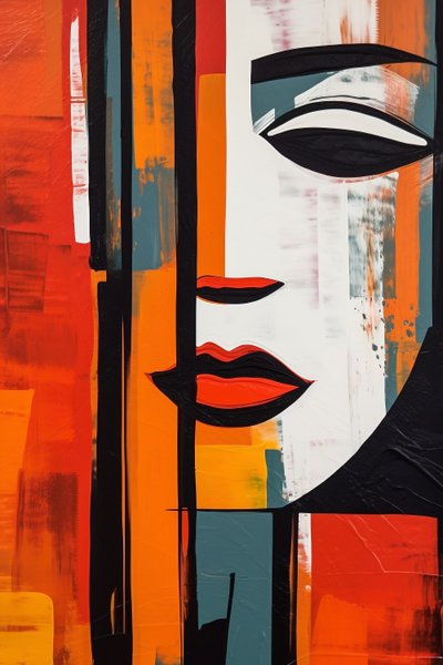 Rostro de mujer abstracto, líneas rectas sobre lienzo, Arte digital imprimible de F. Abderrahim